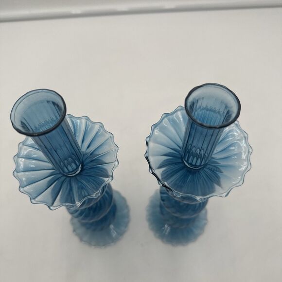 KIM SEYBERT IRIS CANDLESTICKS -  CADET  - set of 2 Blue 11.25” Tall - Picture 4 of 7